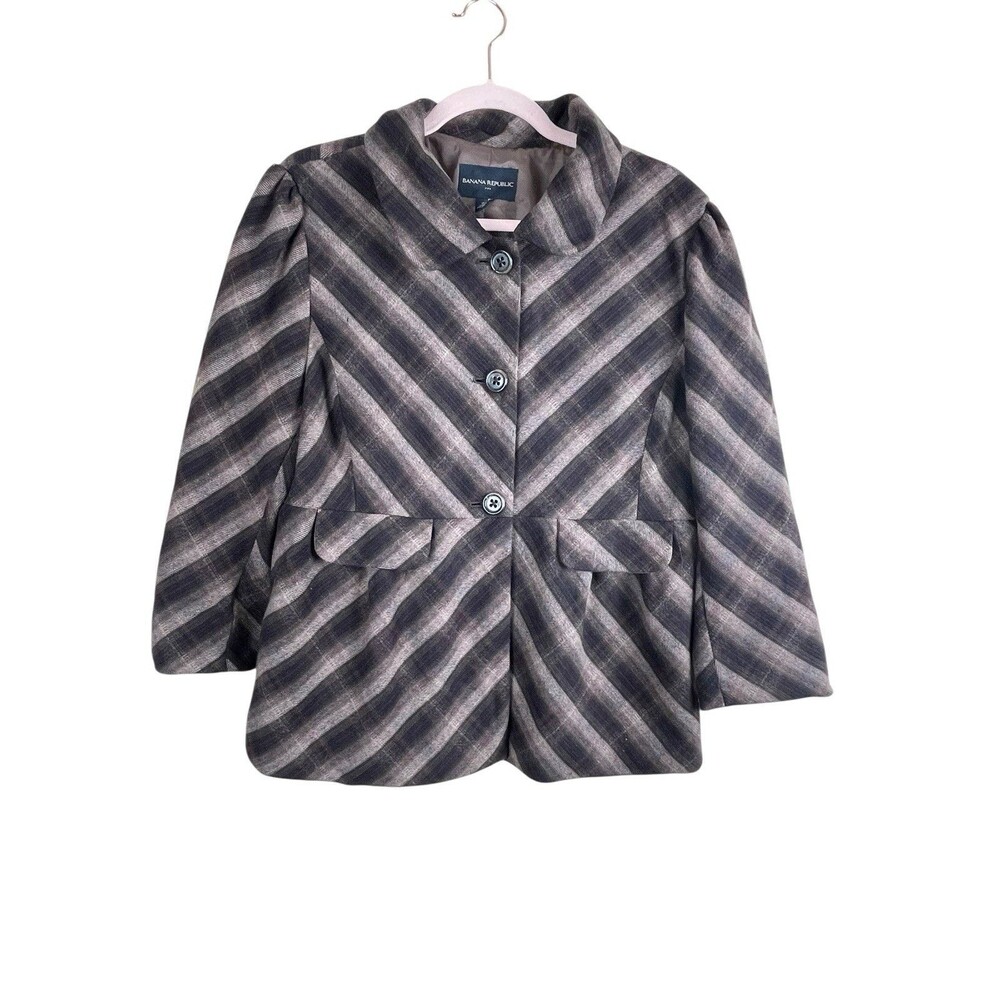 BANANA‎ REPUBLIC BROWN PLAID PEPLUM BLAZER JACKET SZ. XL Wool Blend
